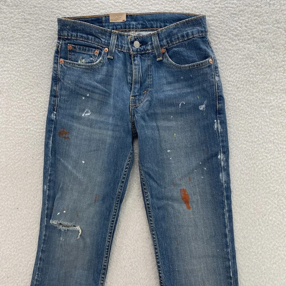 Levis 511 Jeans Mens 28x32 Blue Slim Fit Paint Splatter Denim Grunge Skater 90s